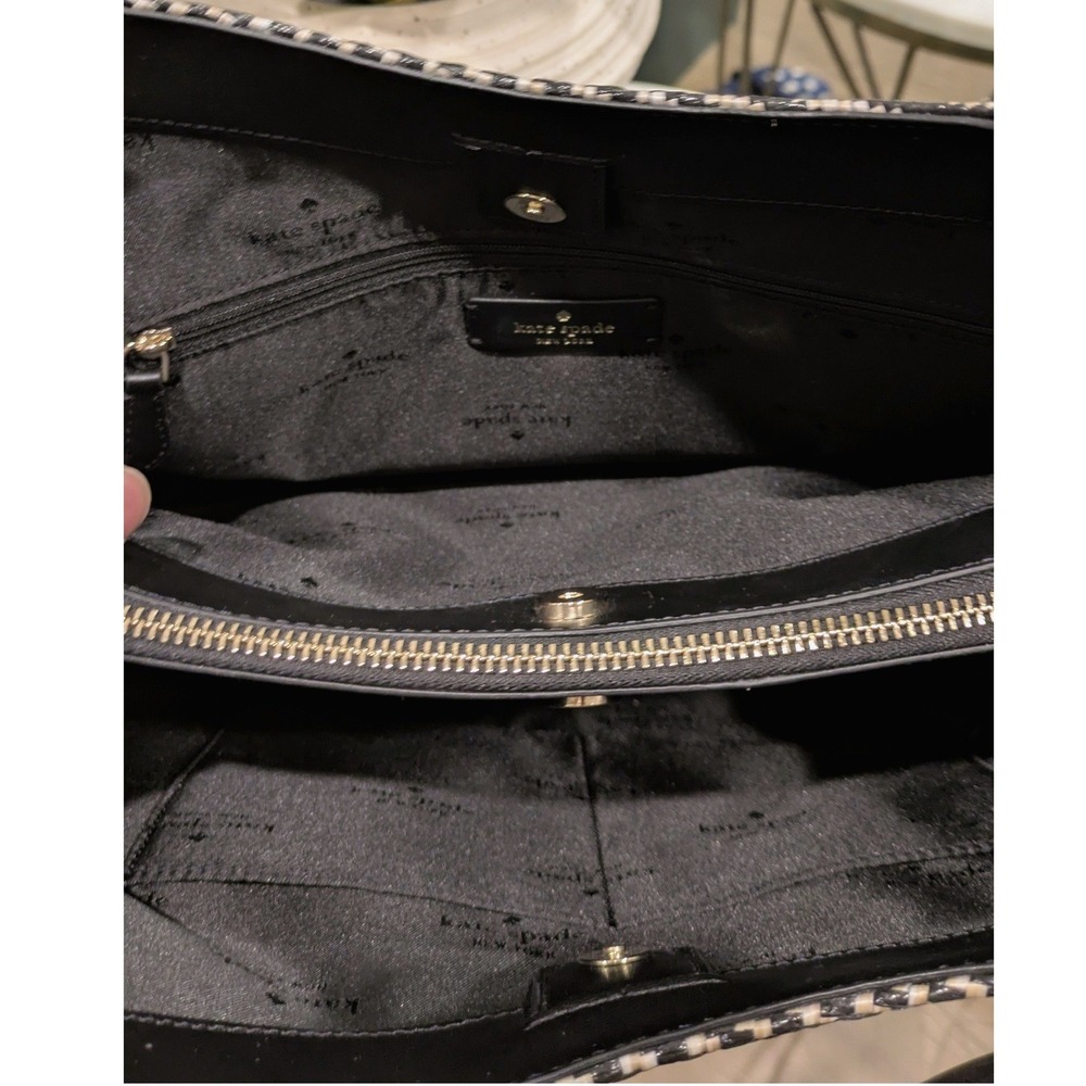 Kate Spade Lena Straw Triple Compartment Shoulder Bag Black Pebbled Leather - Picture 10 of 11